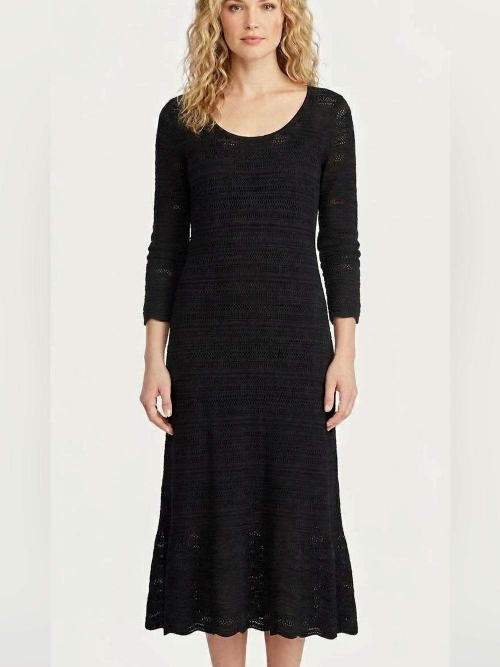 Lauren Ralph Lauren Black Crochet Midi Dress Flounce Hem, size XL